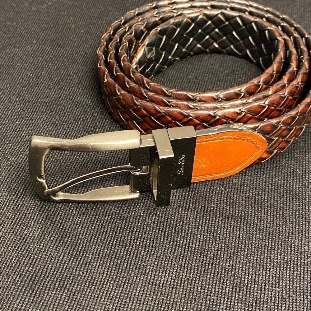 TASSO ELBA men's Sz: 42 Fashion dress belt brown braided woven bonded Leather‎